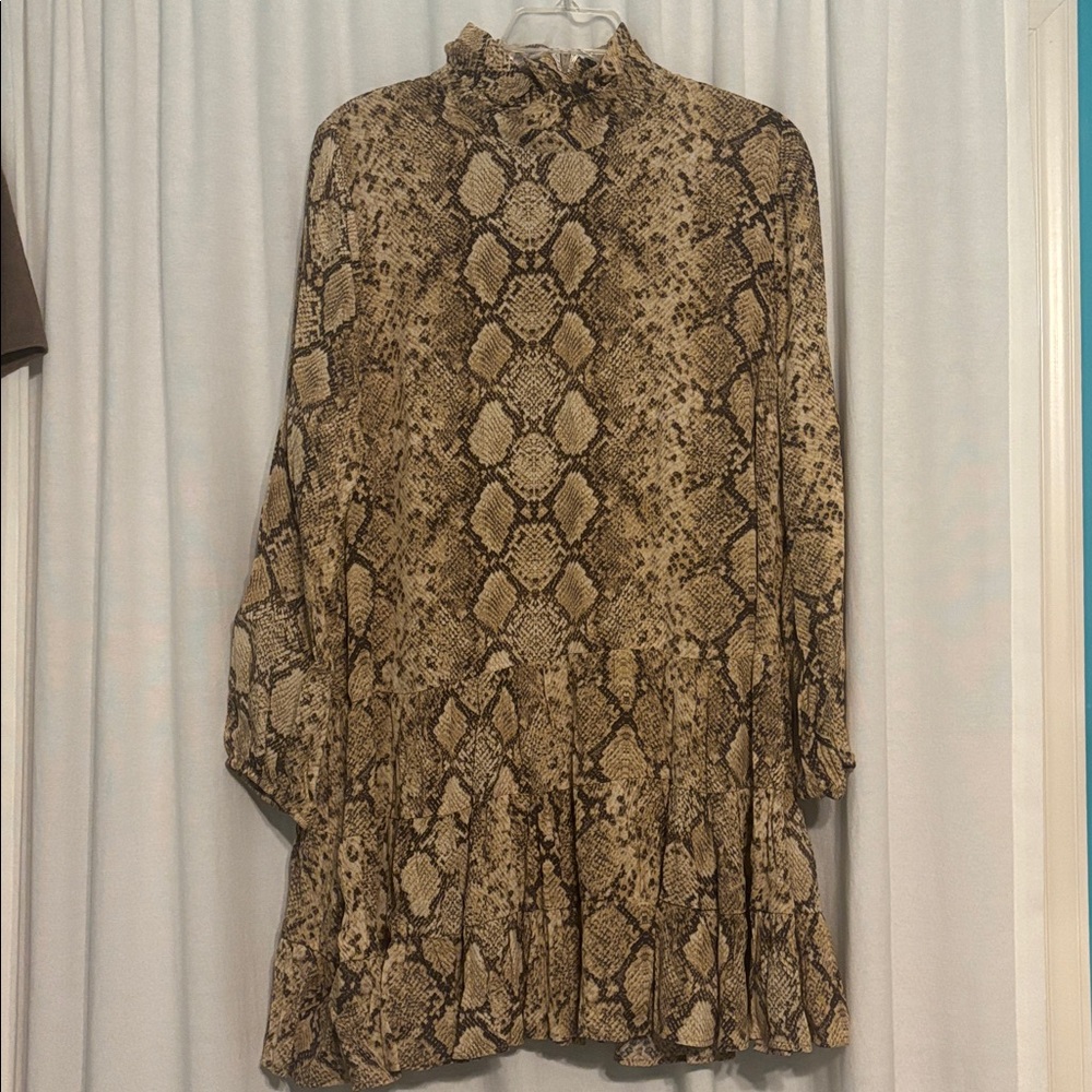 Zara Snake Print Long Sleeve Dress - Brown